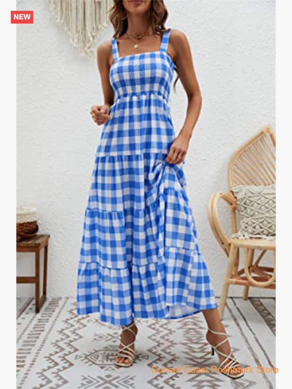Women's Sleeveless Square Neck Boho Flowy Maxi Dress - Picture 3 of 7